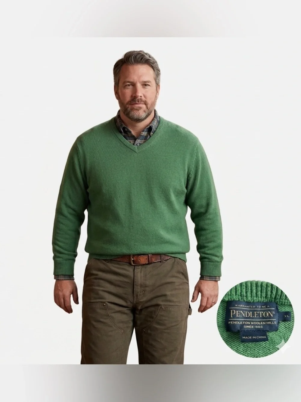Pendleton Classic Green cotton & cashmere V-Neck Sweater